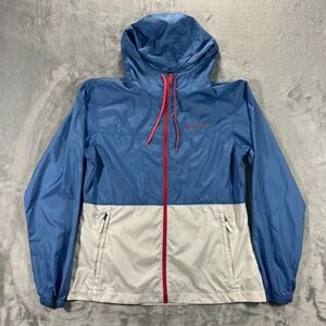 COLUMBIA Windbreaker Jacket Womens Small Blue White Excellent Full Zip Anorak